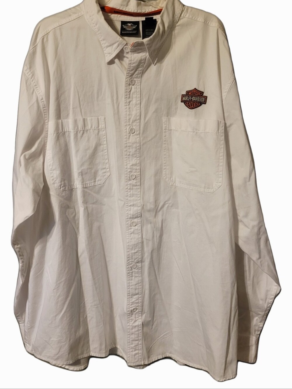 Harley-Davidson Shirt Embroidered Logo White Button Down Men's 4XL Biker Core